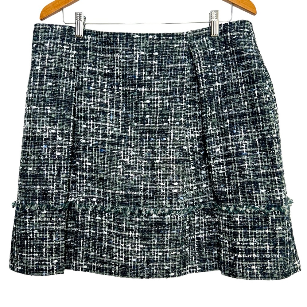 Brooks Brothers Tweed Wool Blended Skirt Y2K Pleated Classic Plaid Metallic 14 P